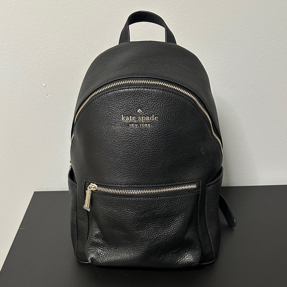 Kate Spade Black Pebbled Backpack NWOT.Fits IPad Plastic on Hardware 💯 Authentic